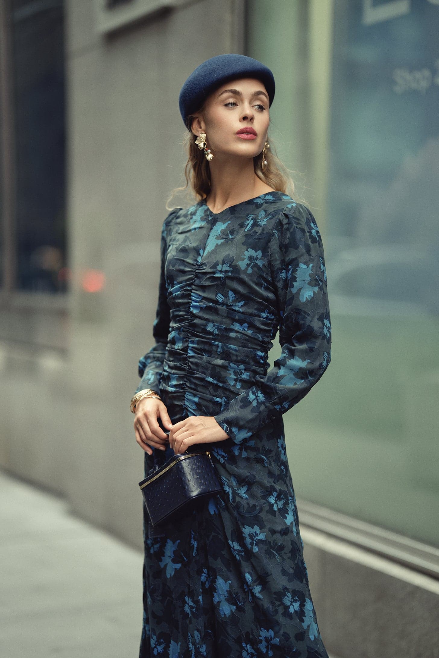 Store product reference: Michalie Midi, Teal Flowers on Hunter.