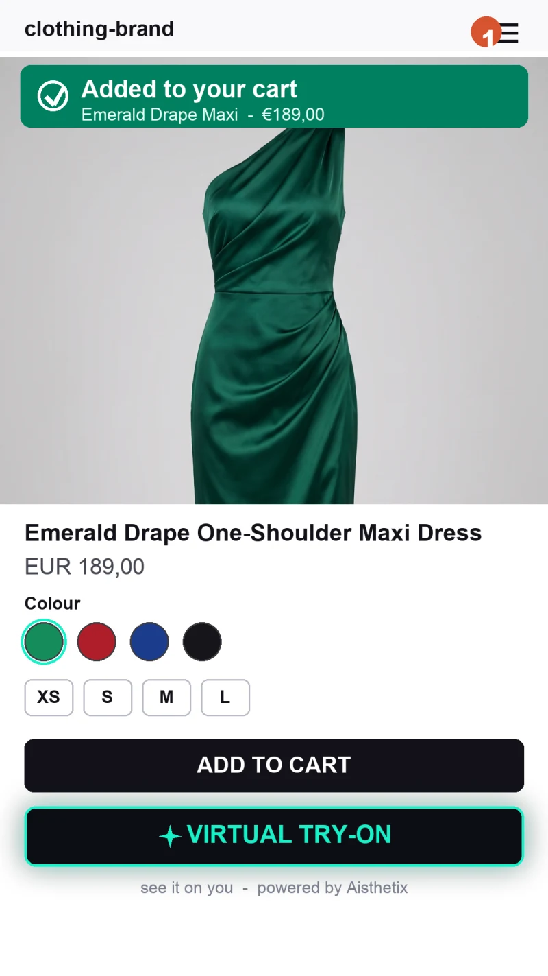 Shopper adding item to cart after seeing the try-on result